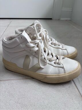 Veja White Mid-Top Sneakers with Cream Accents
